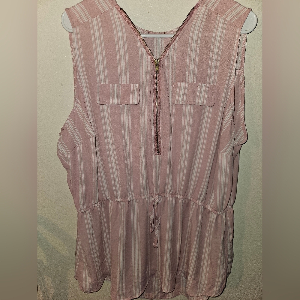 Rue + Womans Sleeveless Striped Pink/White Blouse Size 2x